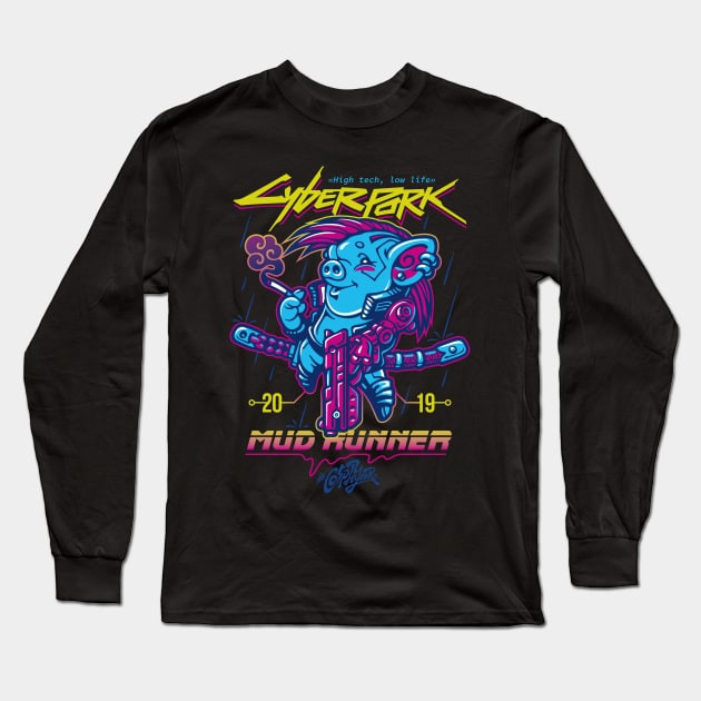 Cyberpork 2019: Mud Runner. Black Long Sleeve T-Shirt by fonch